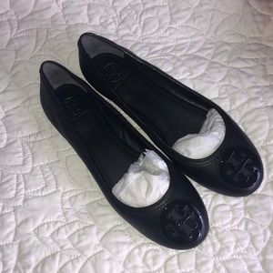 NWT Black Leather Tory Burch Flats